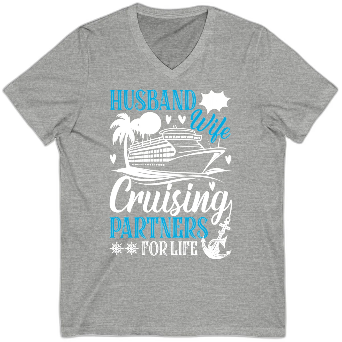 Husband and Wife Cruising Partners For Life V-Neck in Athletic Heather