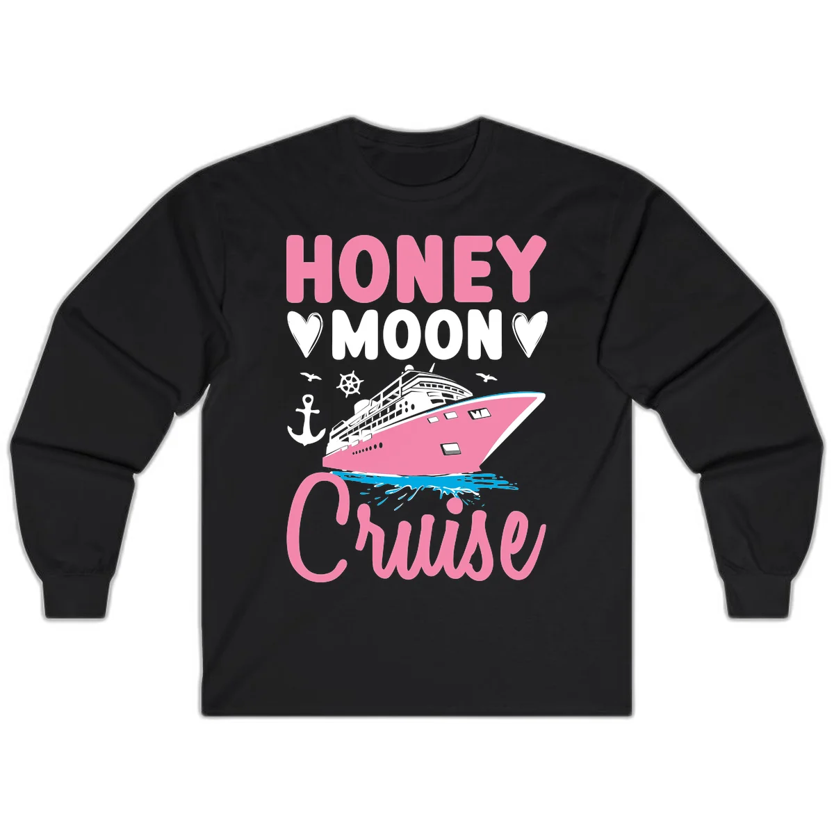 Honeymoon Cruise Long Sleeve T-Shirt in Black