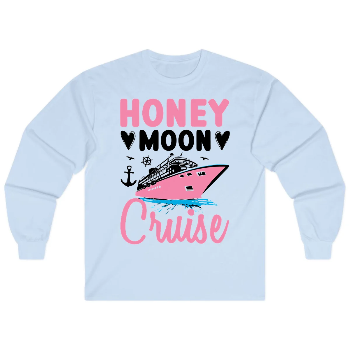 Honeymoon Cruise Long Sleeve T-Shirt in Light Blue