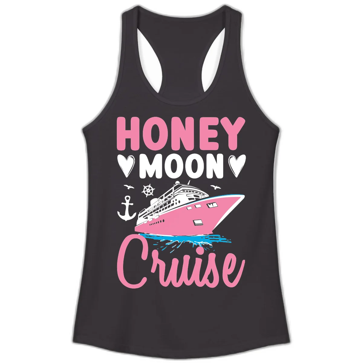 Honeymoon Cruise Ladies Racerback Tank in Black