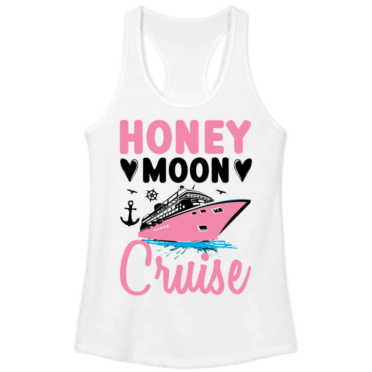 Honeymoon Cruise Ladies Racerback Tank in White