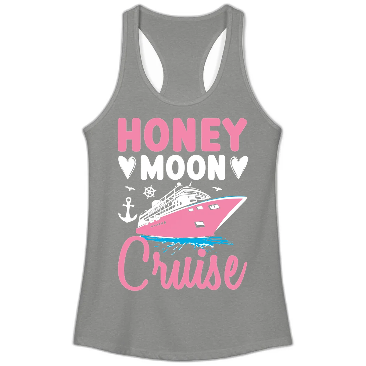 Honeymoon Cruise Ladies Racerback Tank in Heather Grey