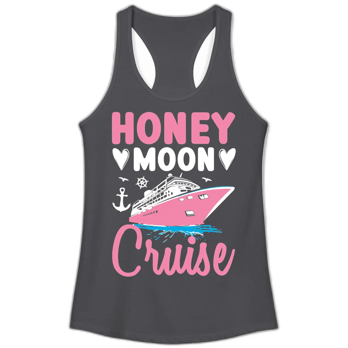 Honeymoon Cruise Ladies Racerback Tank in Solid Dark Gray