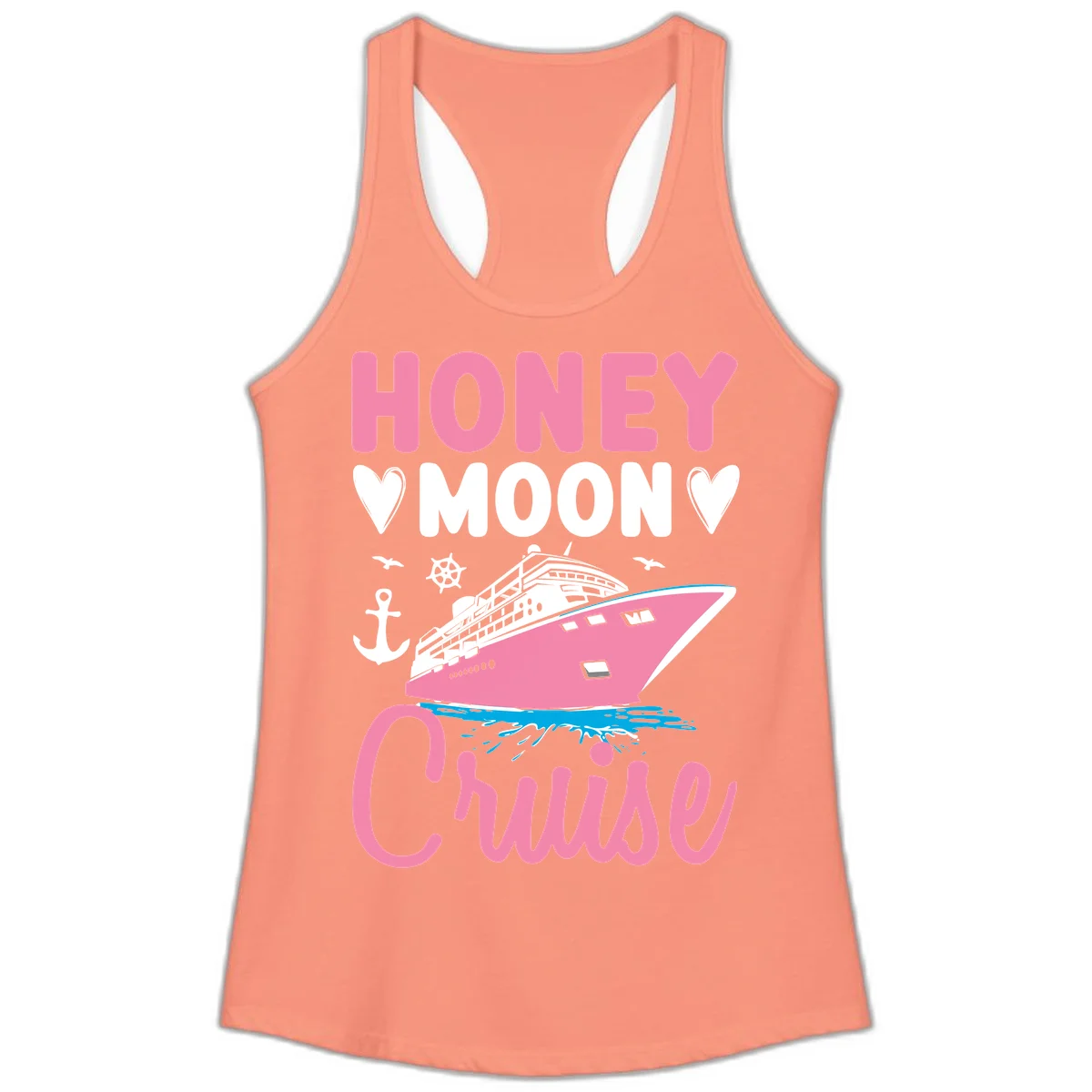 Honeymoon Cruise Ladies Racerback Tank in Solid Light Orange