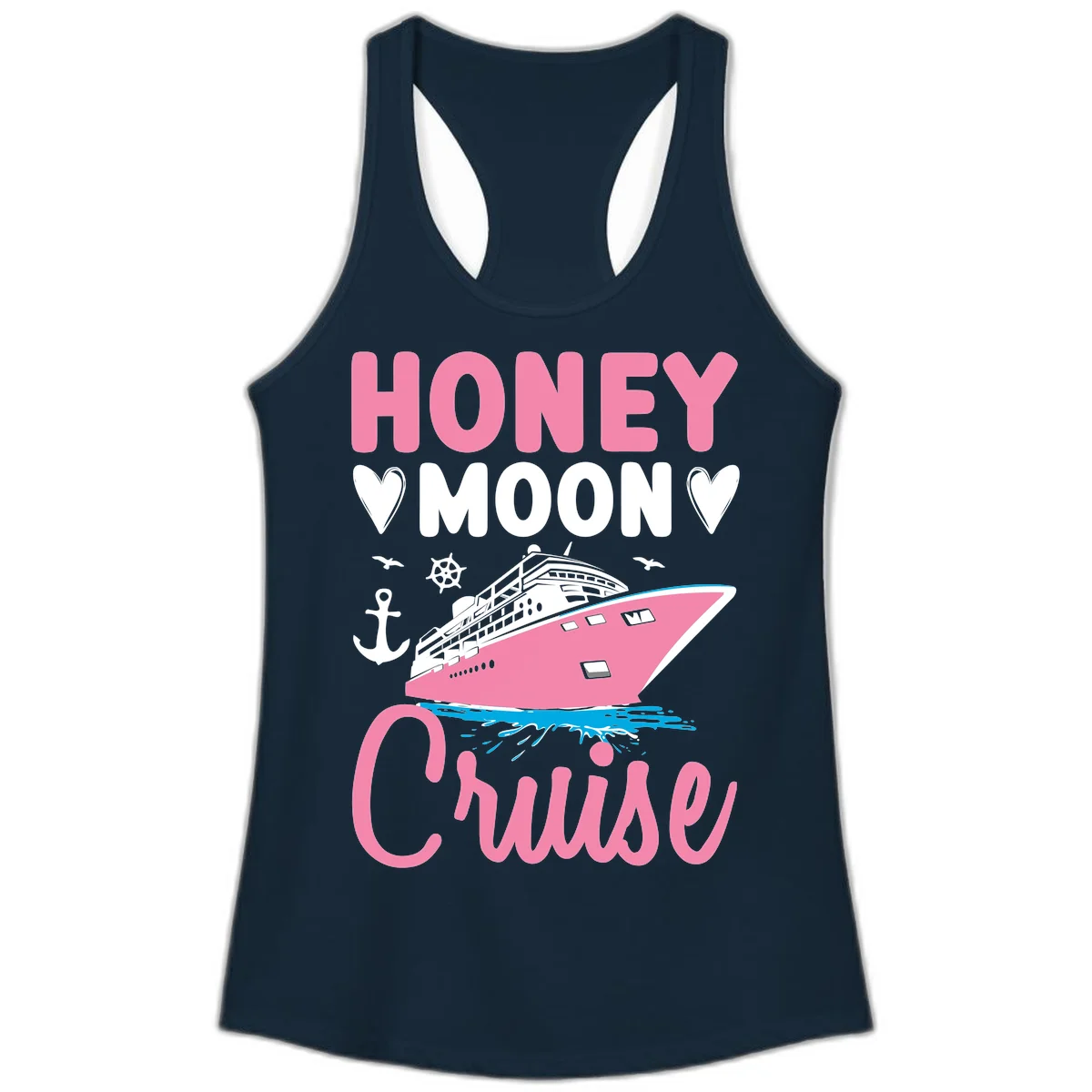 Honeymoon Cruise Ladies Racerback Tank in Solid Midnight Navy