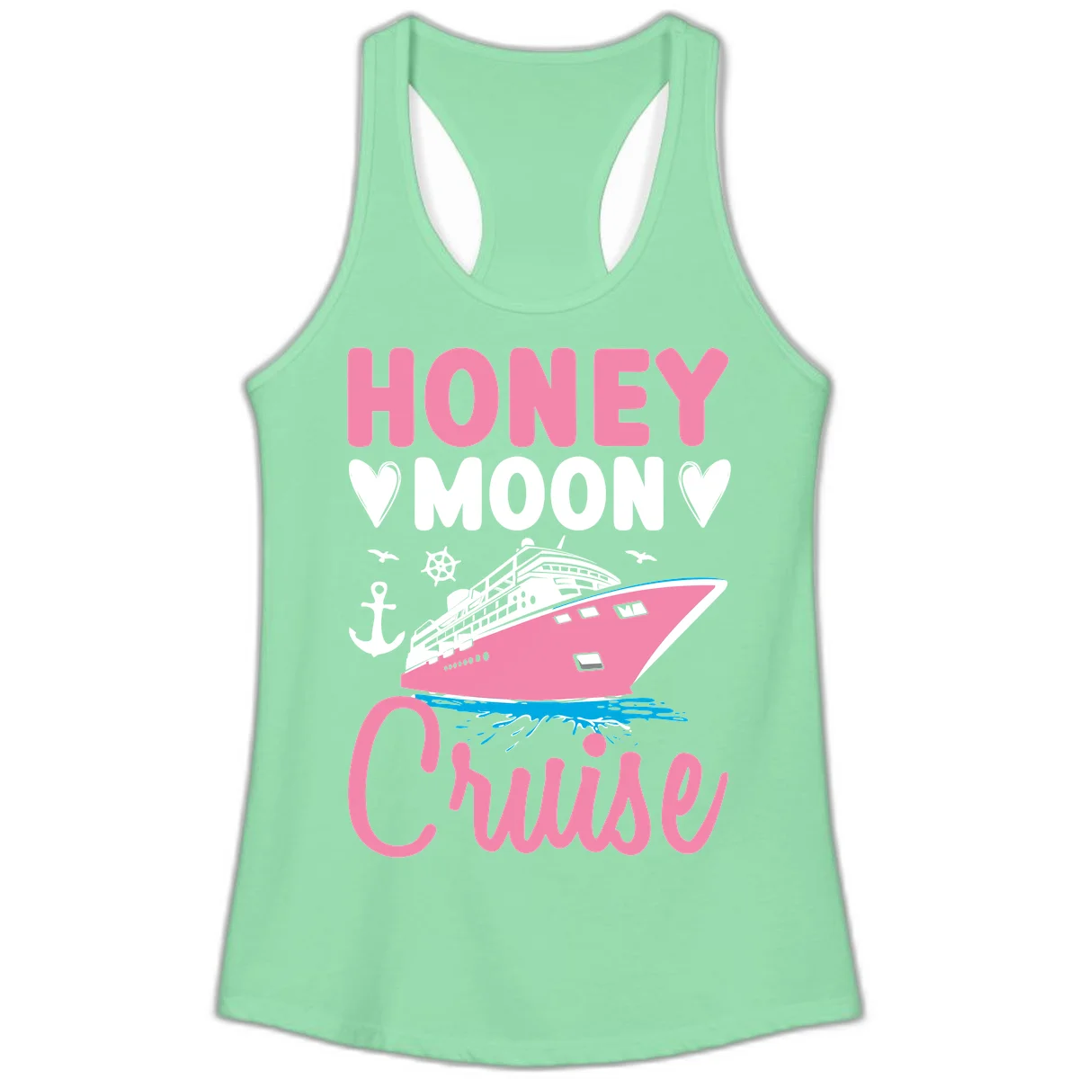 Honeymoon Cruise Ladies Racerback Tank in Solid Mint