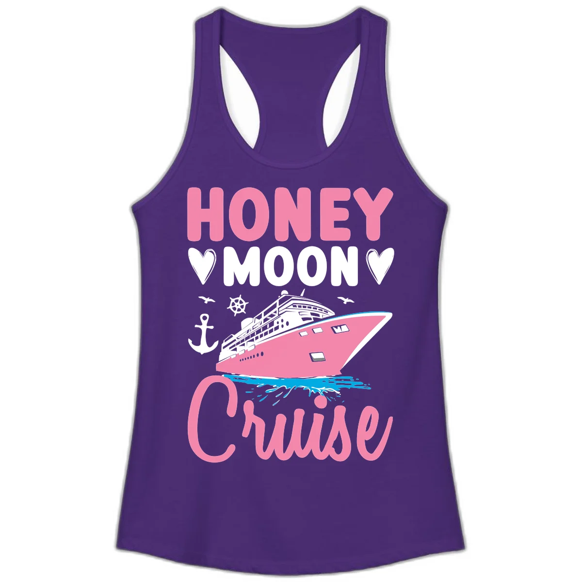 Honeymoon Cruise Ladies Racerback Tank in Solid Purple Rush