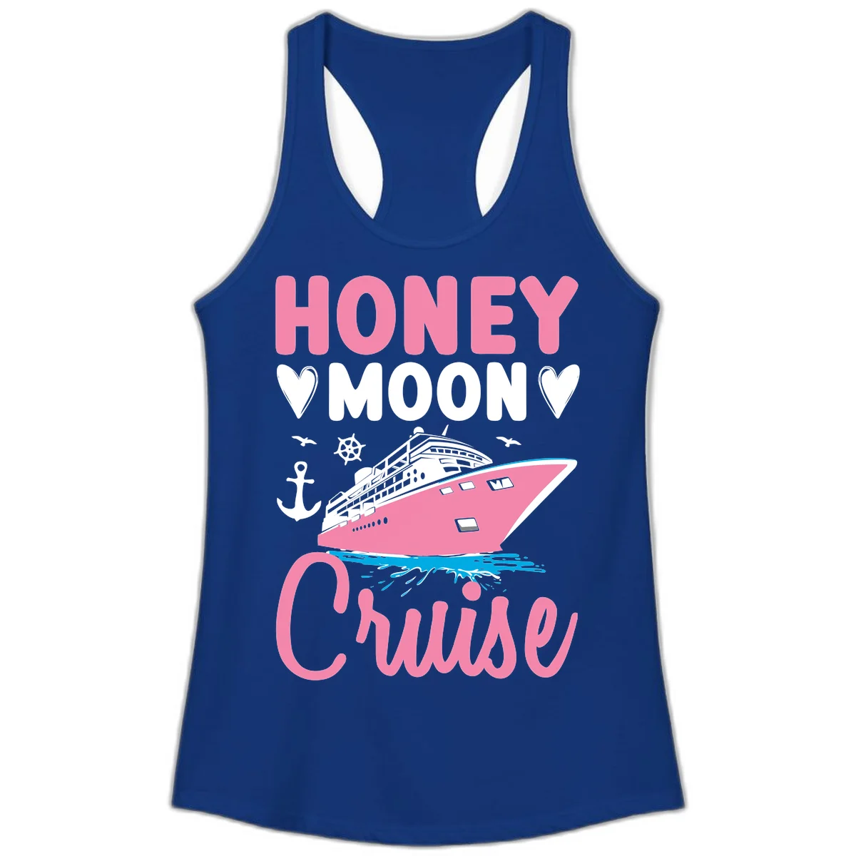 Honeymoon Cruise Ladies Racerback Tank in Solid Royal