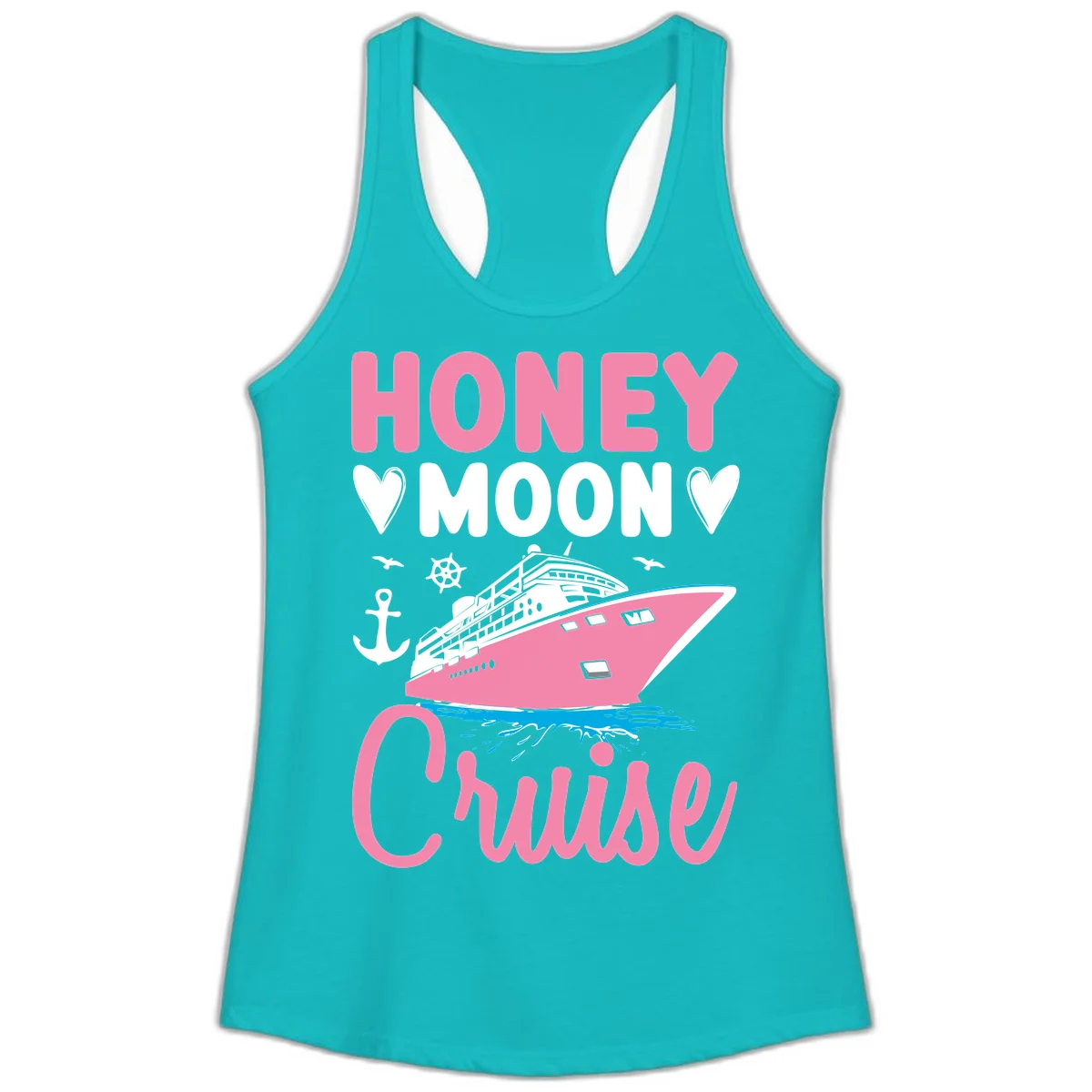 Honeymoon Cruise Ladies Racerback Tank in Tahiti Blue