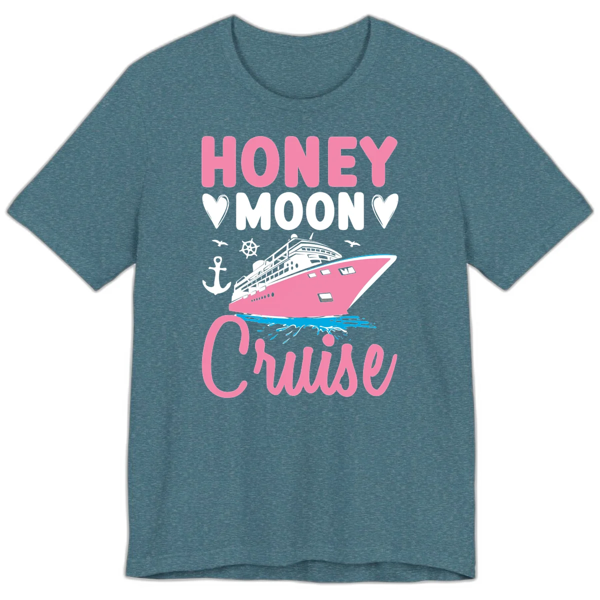 Honeymoon Cruise Premium T-Shirt for Couples in Heather Deep Teal