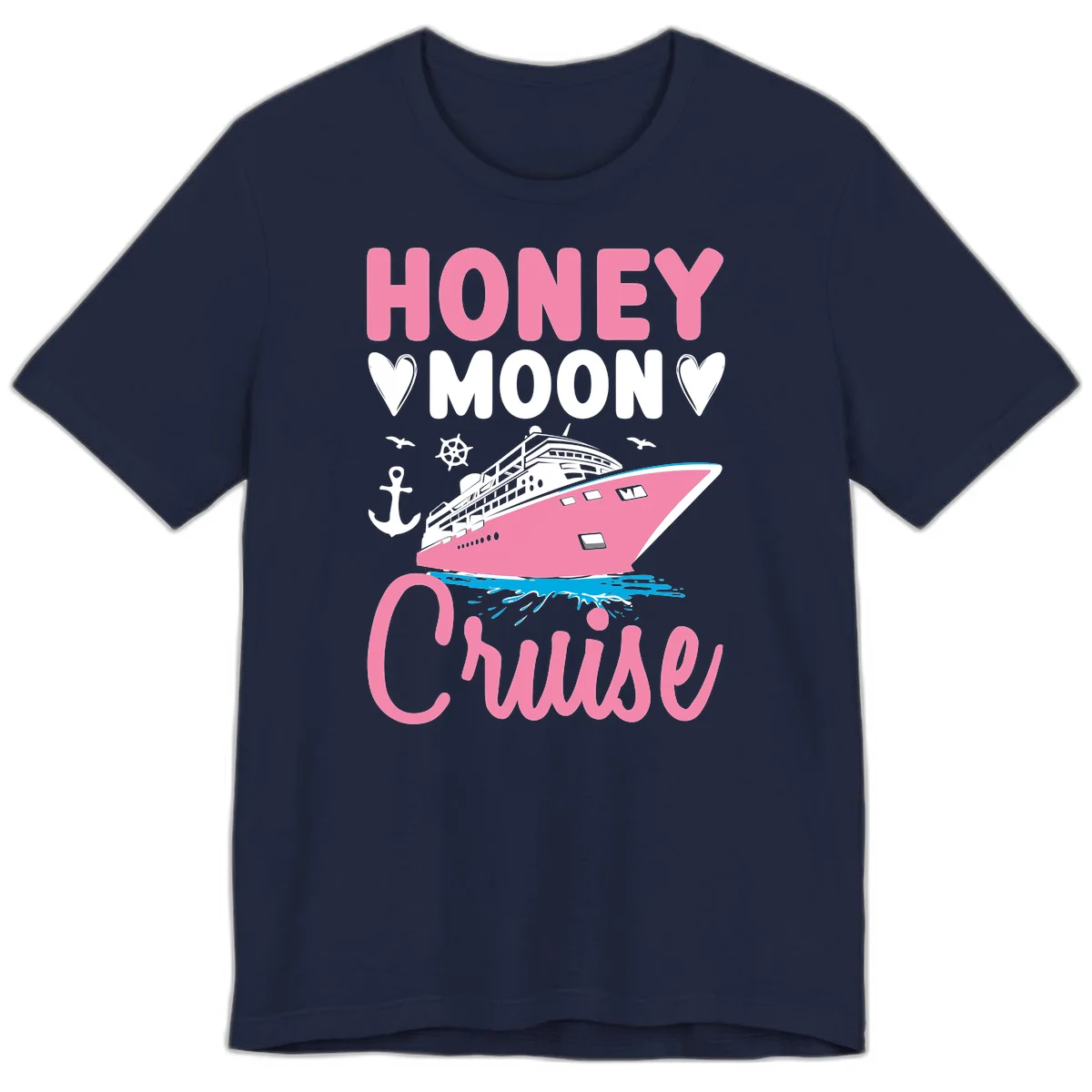 Honeymoon Cruise Premium T-Shirt for Couples in Navy