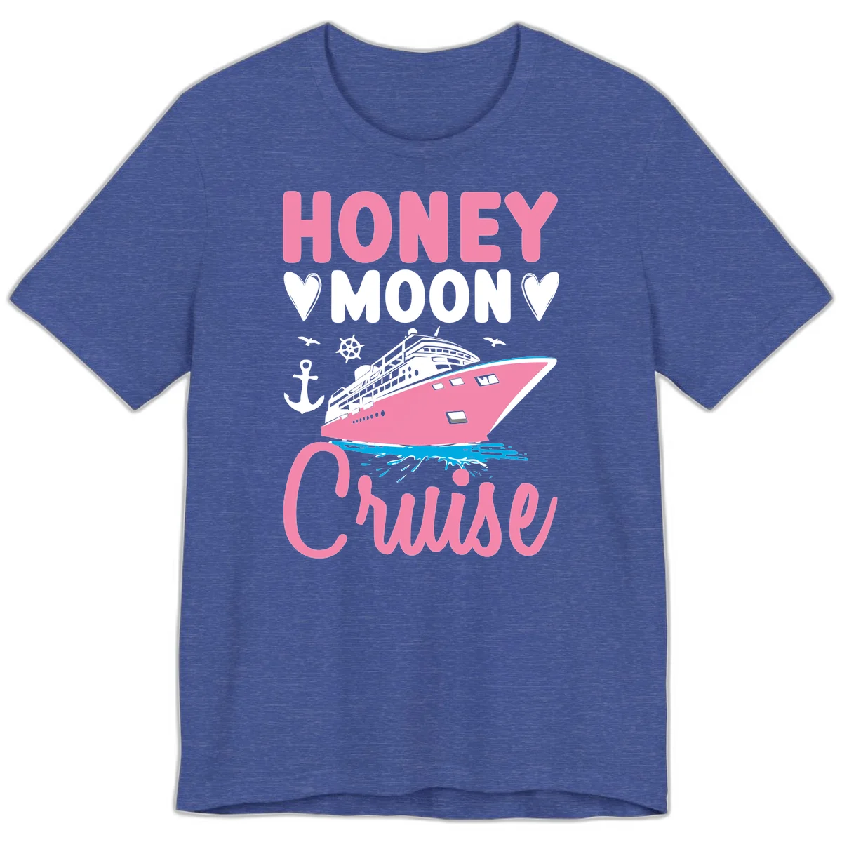 Honeymoon Cruise Premium T-Shirt for Couples in Heather True Royal