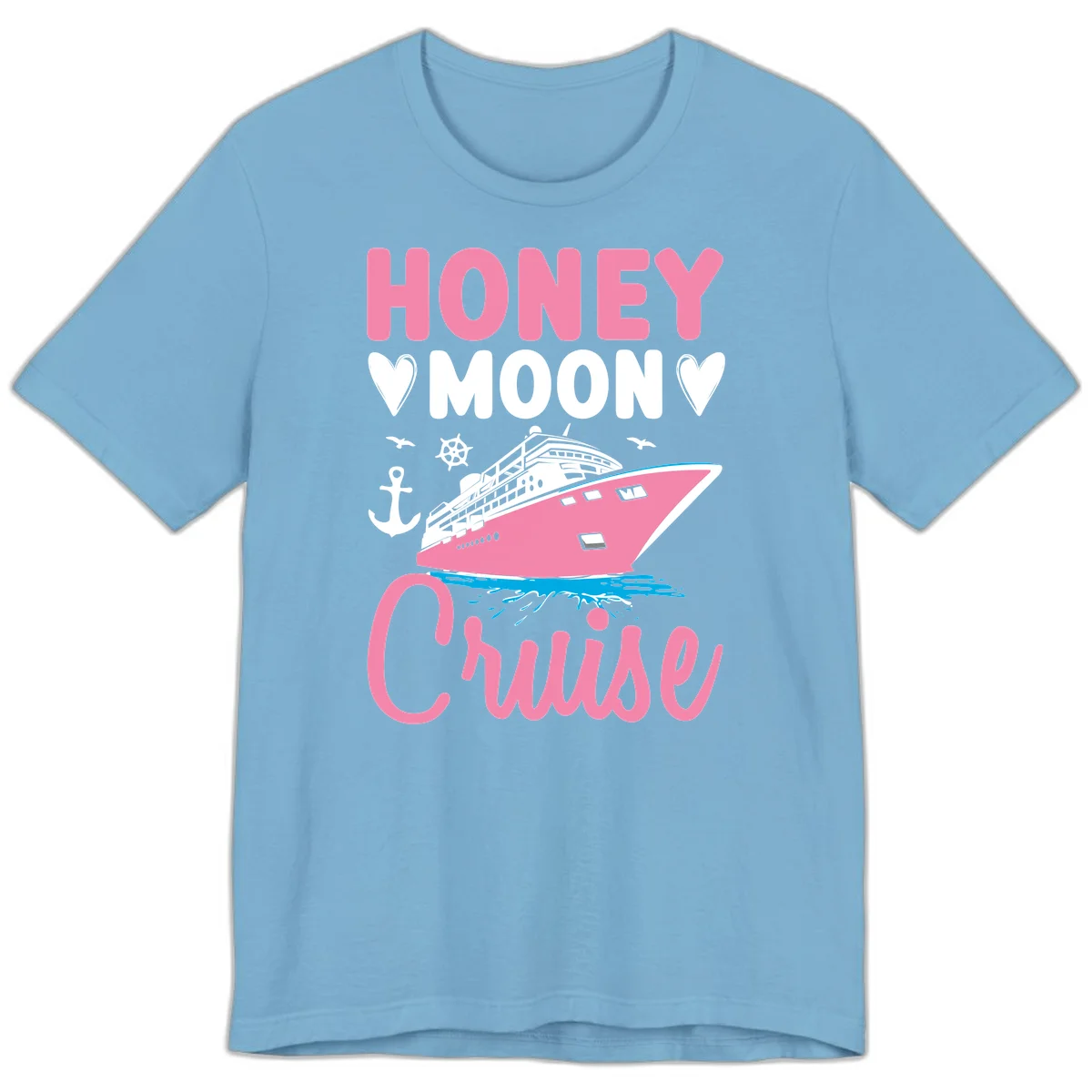 Honeymoon Cruise Premium T-Shirt for Couples in Ocean Blue