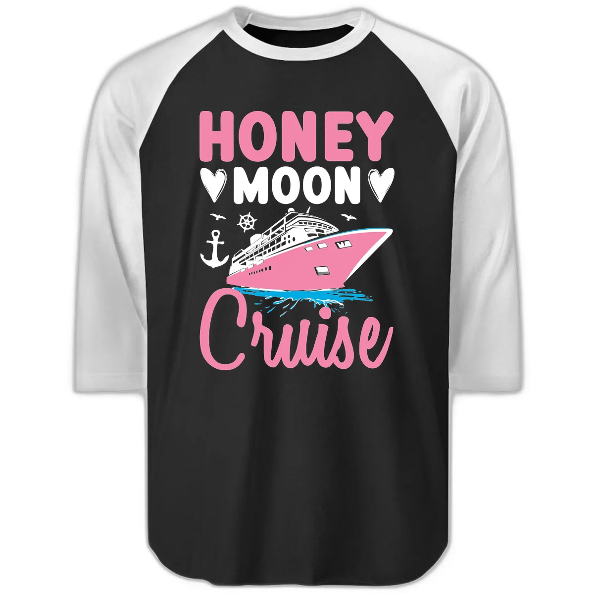 Honeymoon Cruise Raglan 3/4 Sleeve Tee in Black White
