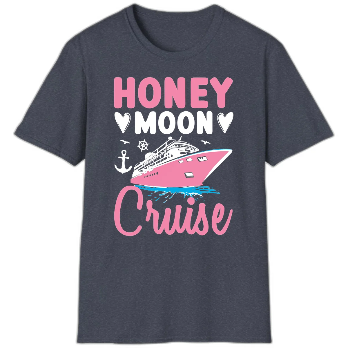 Honeymoon Cruise Ship Romantic Getaway T-Shirt in Heather Navy