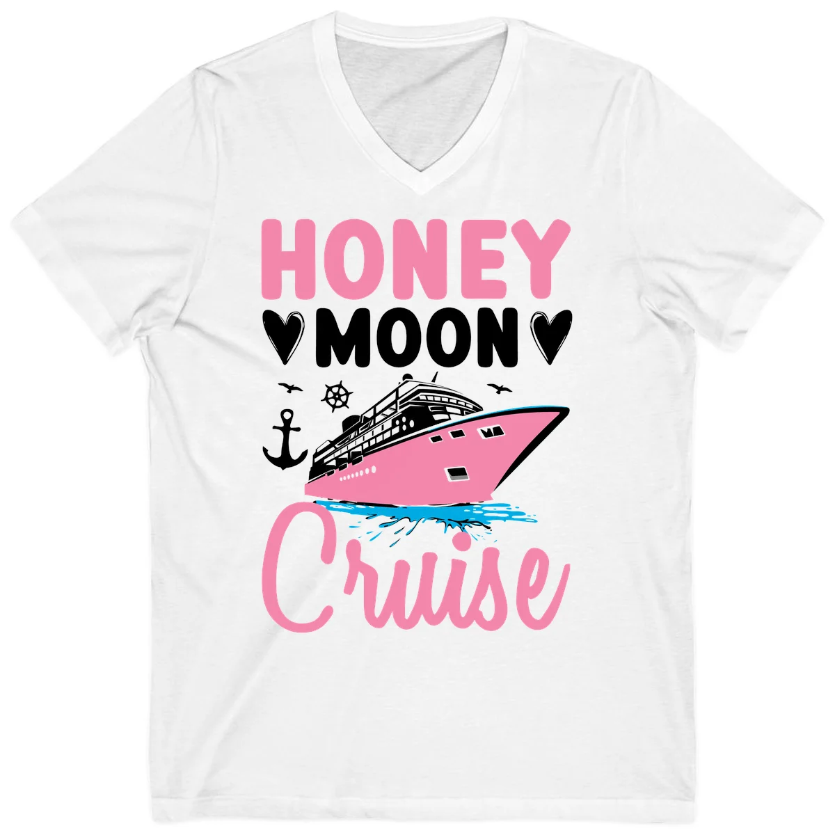 Honeymoon Cruise V-Neck T-Shirt for Newlyweds in White