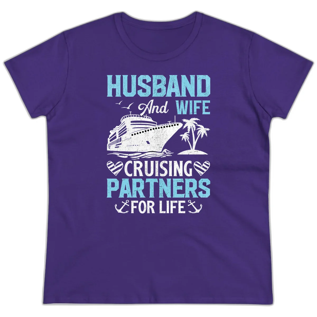 Husband And Wife Cruising Partners For Life Ladies Tee in Purple