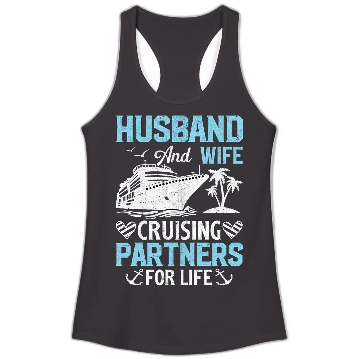 Husband And Wife Cruising Partners For Life Ladies Tank in Black