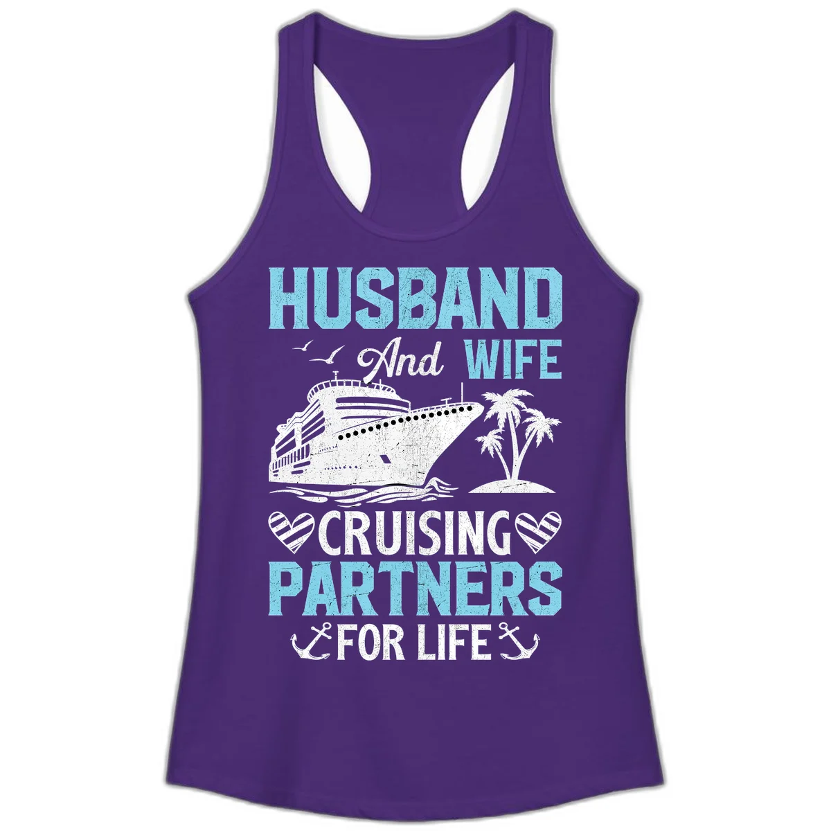 Husband And Wife Cruising Partners For Life Ladies Tank in Solid Purple Rush