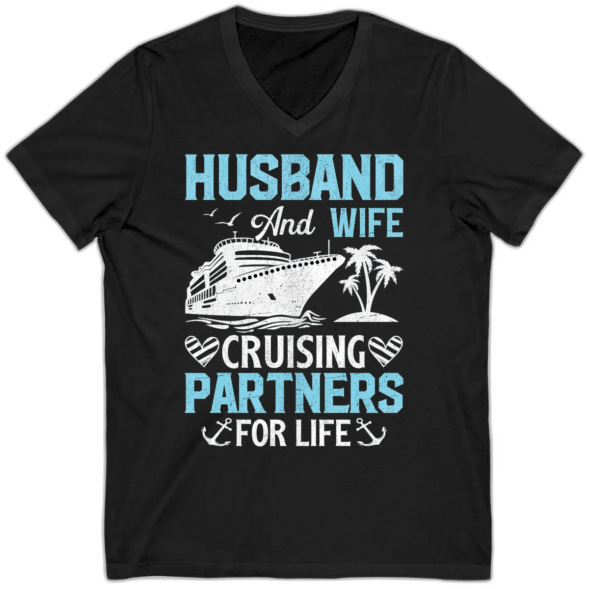 Husband And Wife Cruising Partners For Life V-Neck in Black