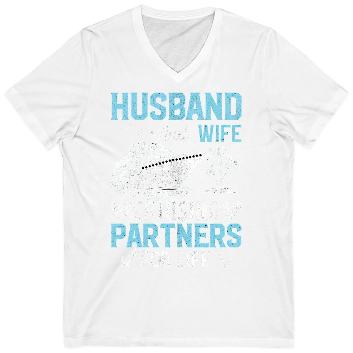 Husband And Wife Cruising Partners For Life V-Neck in White