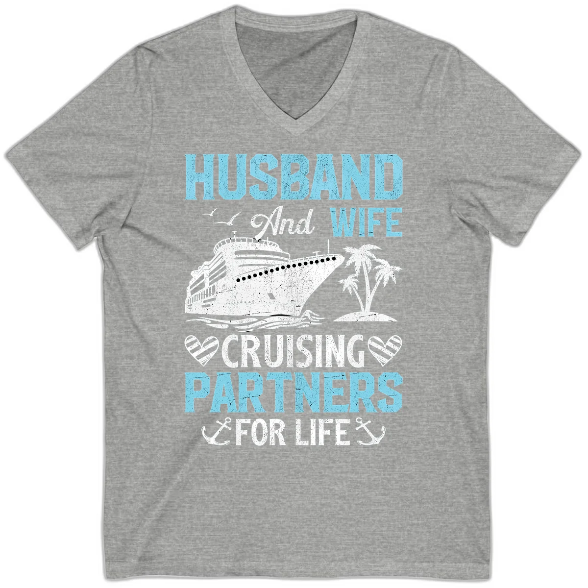 Husband And Wife Cruising Partners For Life V-Neck in Athletic Heather