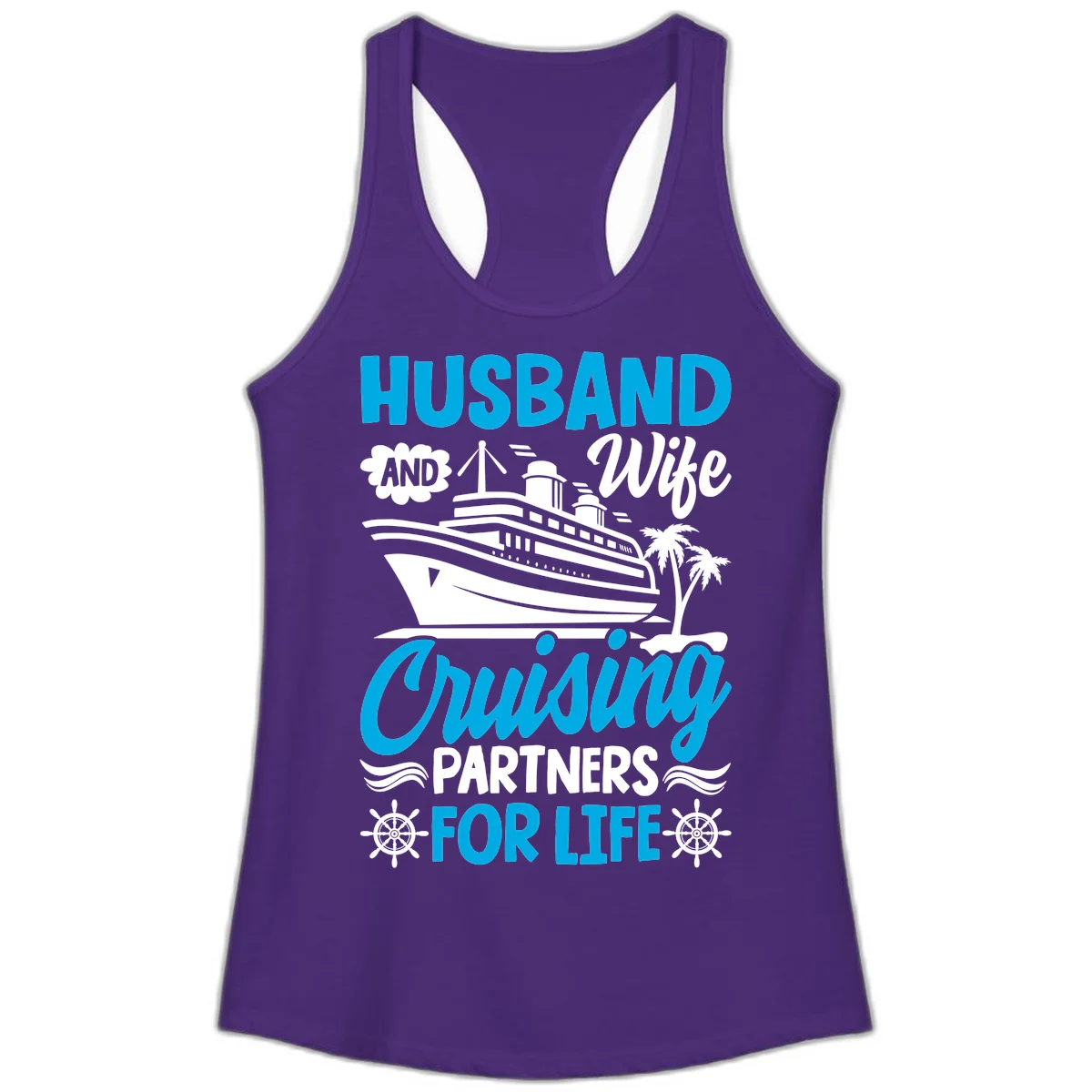 Husband And Wife Cruising Partners For Life Ladies Tank in Solid Purple Rush