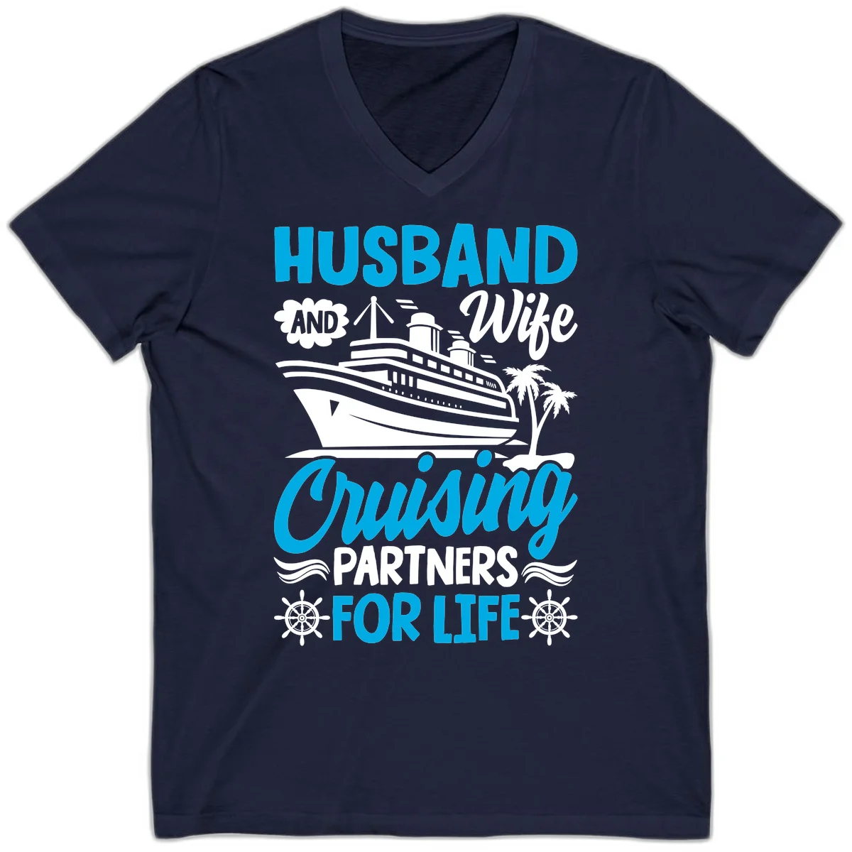 Husband And Wife Cruising Partners For Life V-Neck in Navy