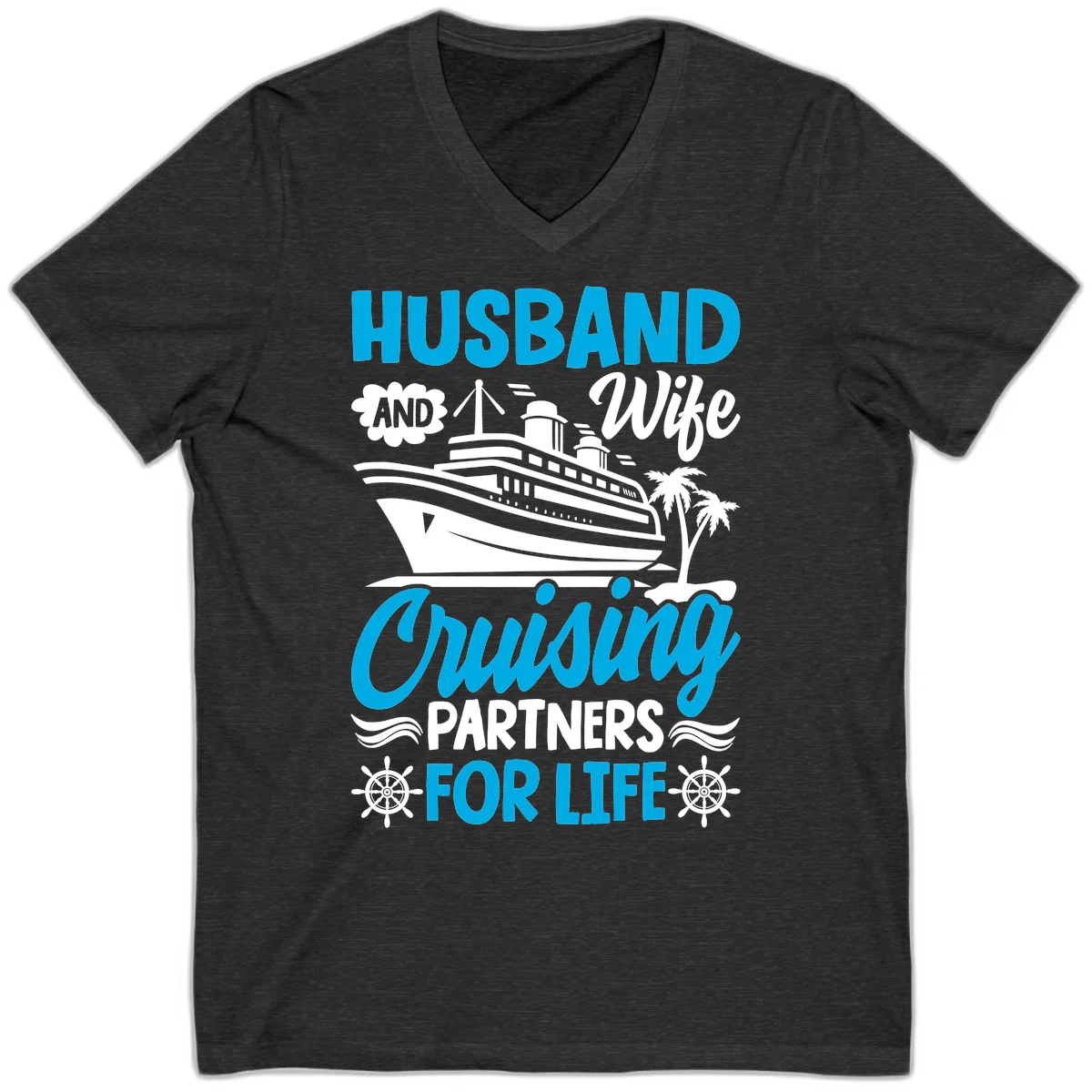 Husband And Wife Cruising Partners For Life V-Neck in Dark Grey Heather