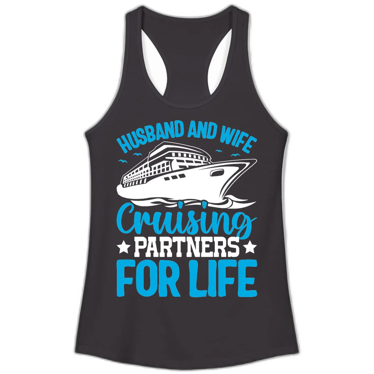 Husband And Wife Cruising Partners For Life Ladies Tank in Black