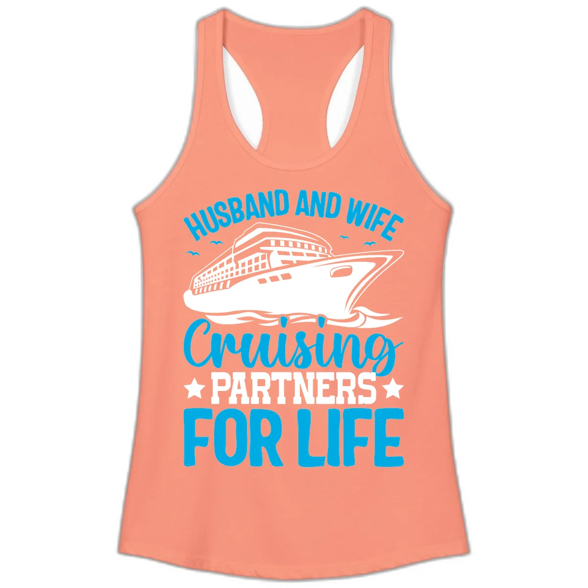 Husband And Wife Cruising Partners For Life Ladies Tank in Solid Light Orange