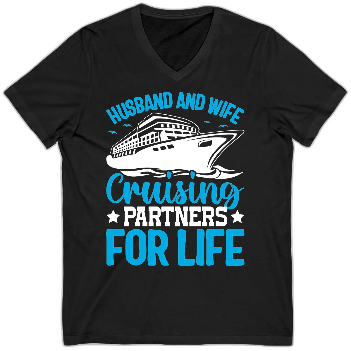 Husband And Wife Cruising Partners For Life V-Neck in Black