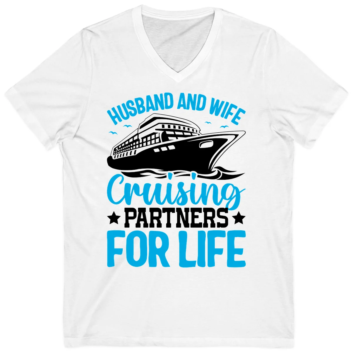 Husband And Wife Cruising Partners For Life V-Neck in White