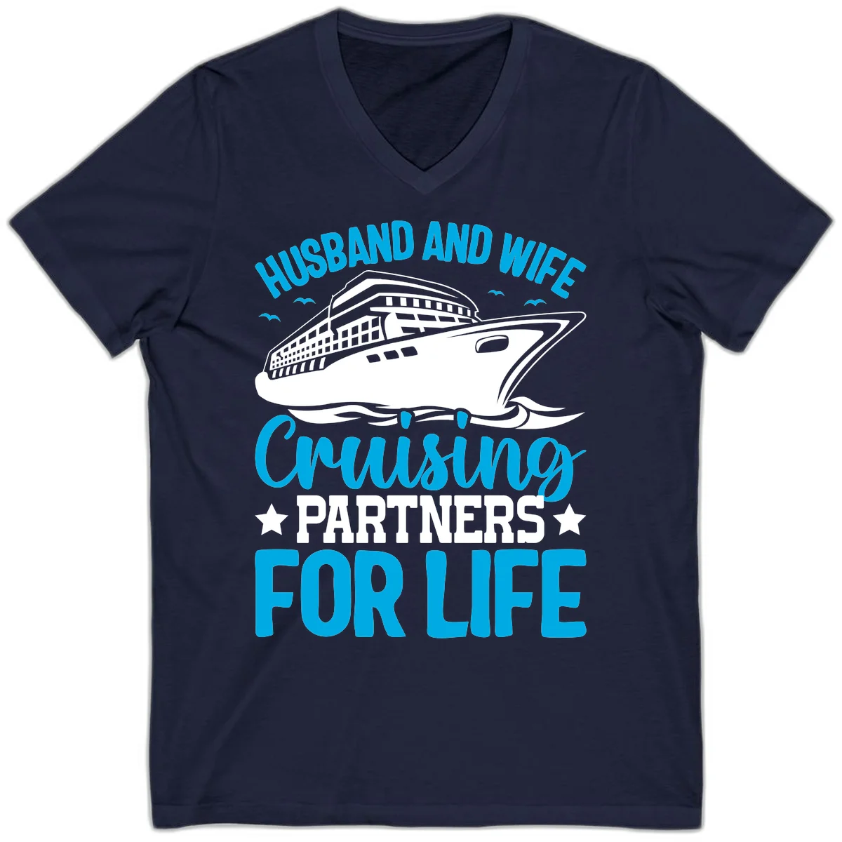 Husband And Wife Cruising Partners For Life V-Neck in Navy