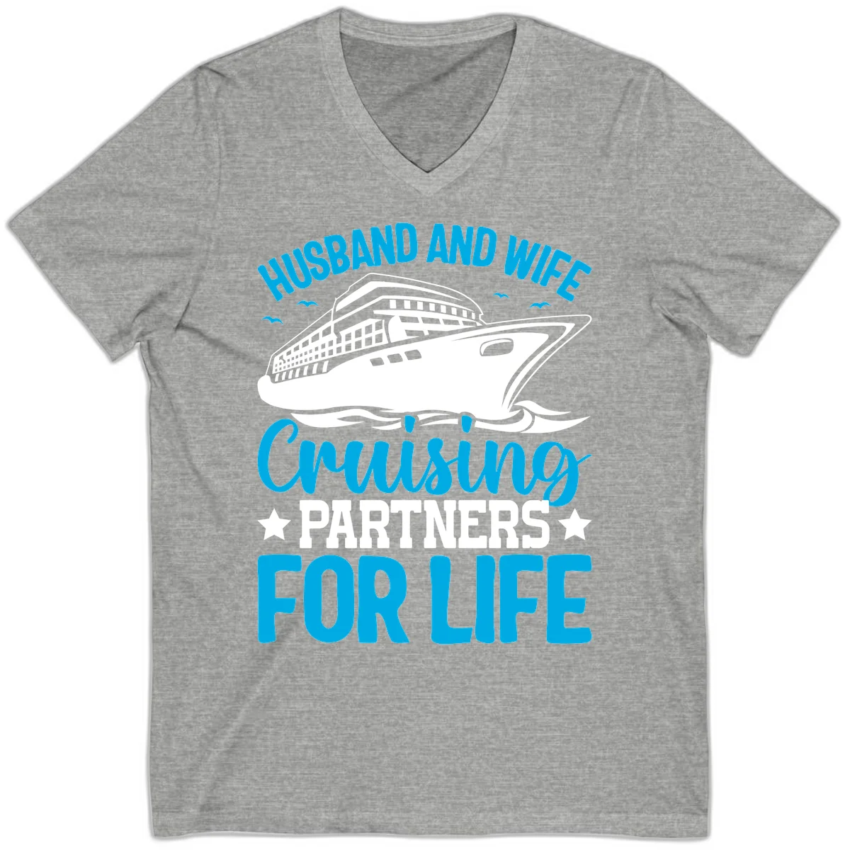 Husband And Wife Cruising Partners For Life V-Neck in Athletic Heather