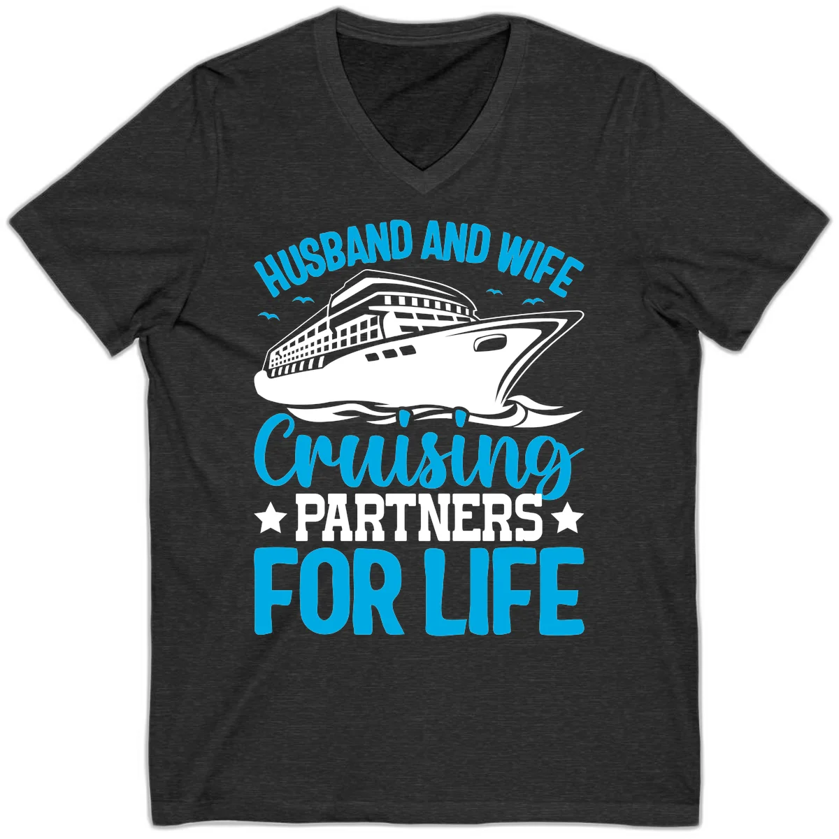 Husband And Wife Cruising Partners For Life V-Neck in Dark Grey Heather