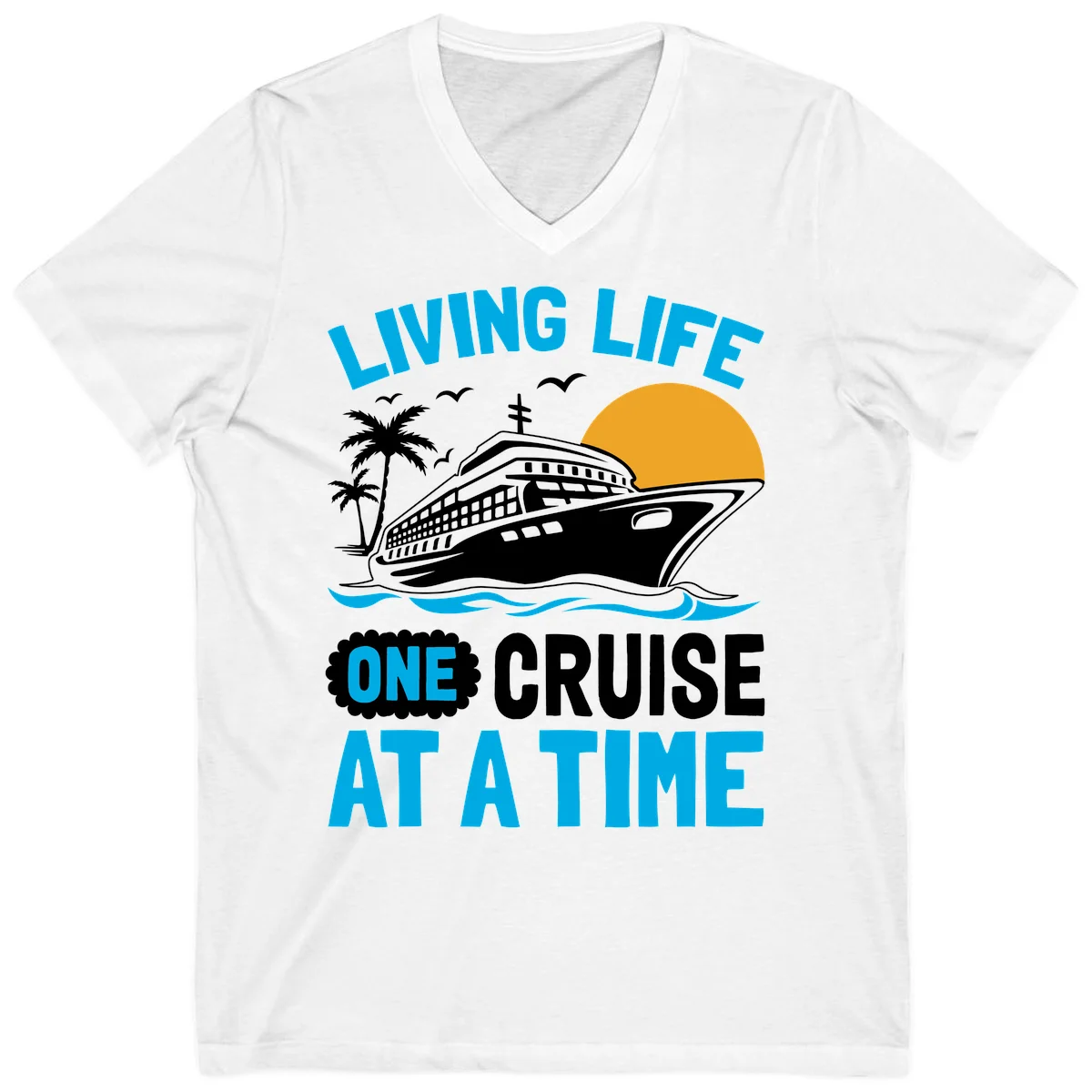 Living Life One Cruise At A Time V-Neck in White
