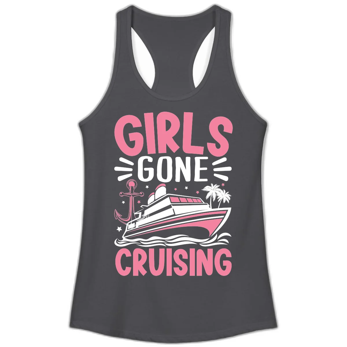 Girls Gone Cruising Ladies Tank in Solid Dark Gray