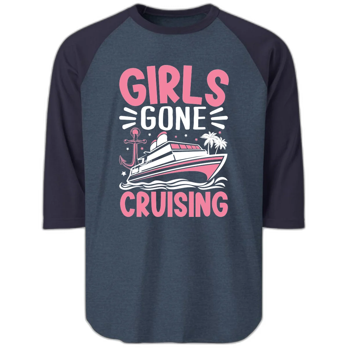 Girls Gone Cruising Raglan 3/4 in Heather Denim Navy