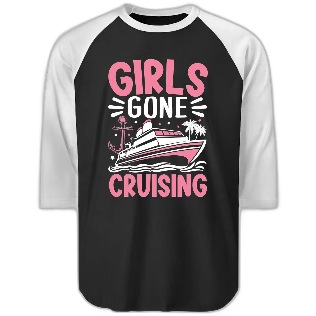 Girls Gone Cruising Raglan 3/4 in Black White
