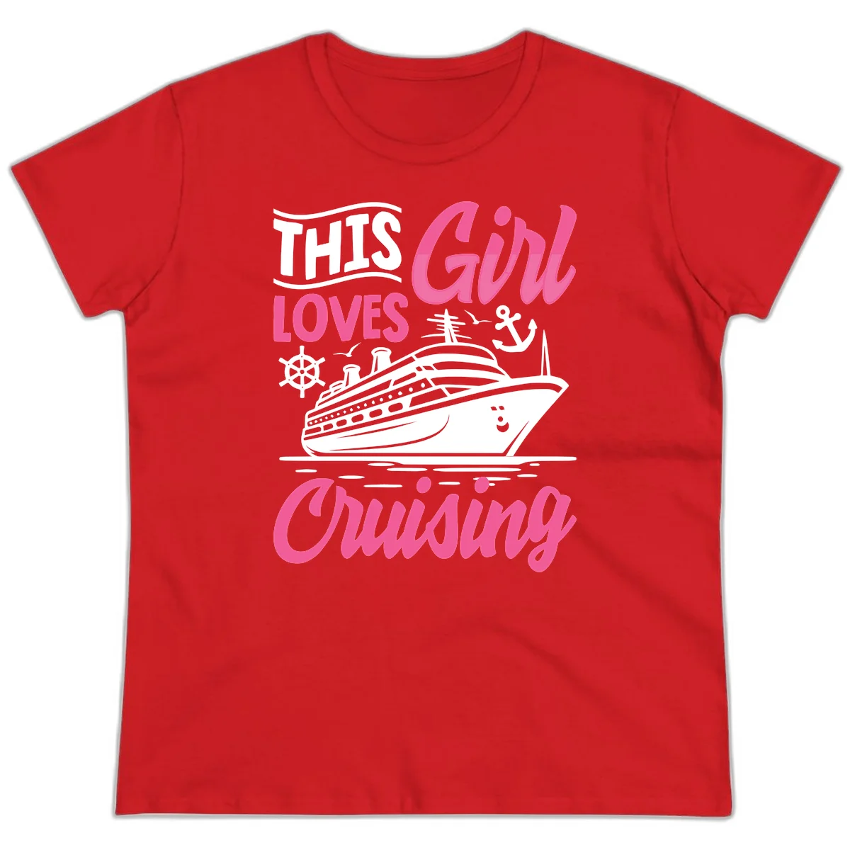 This Girl Loves Cruising Ladies Tee in Red