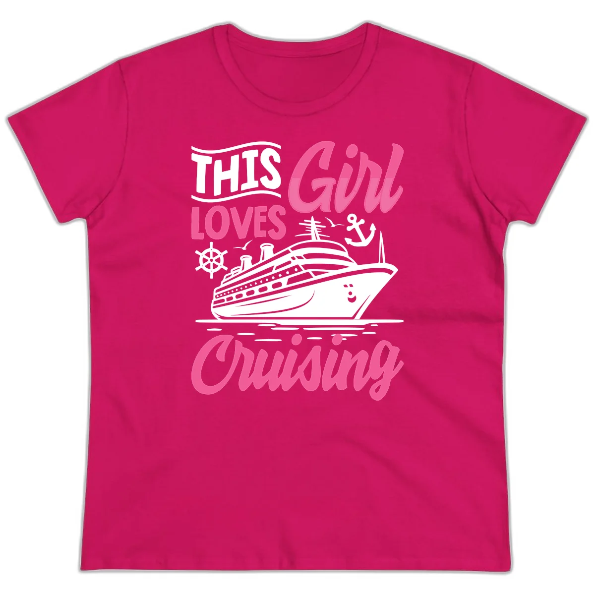 This Girl Loves Cruising Ladies Tee in Heliconia