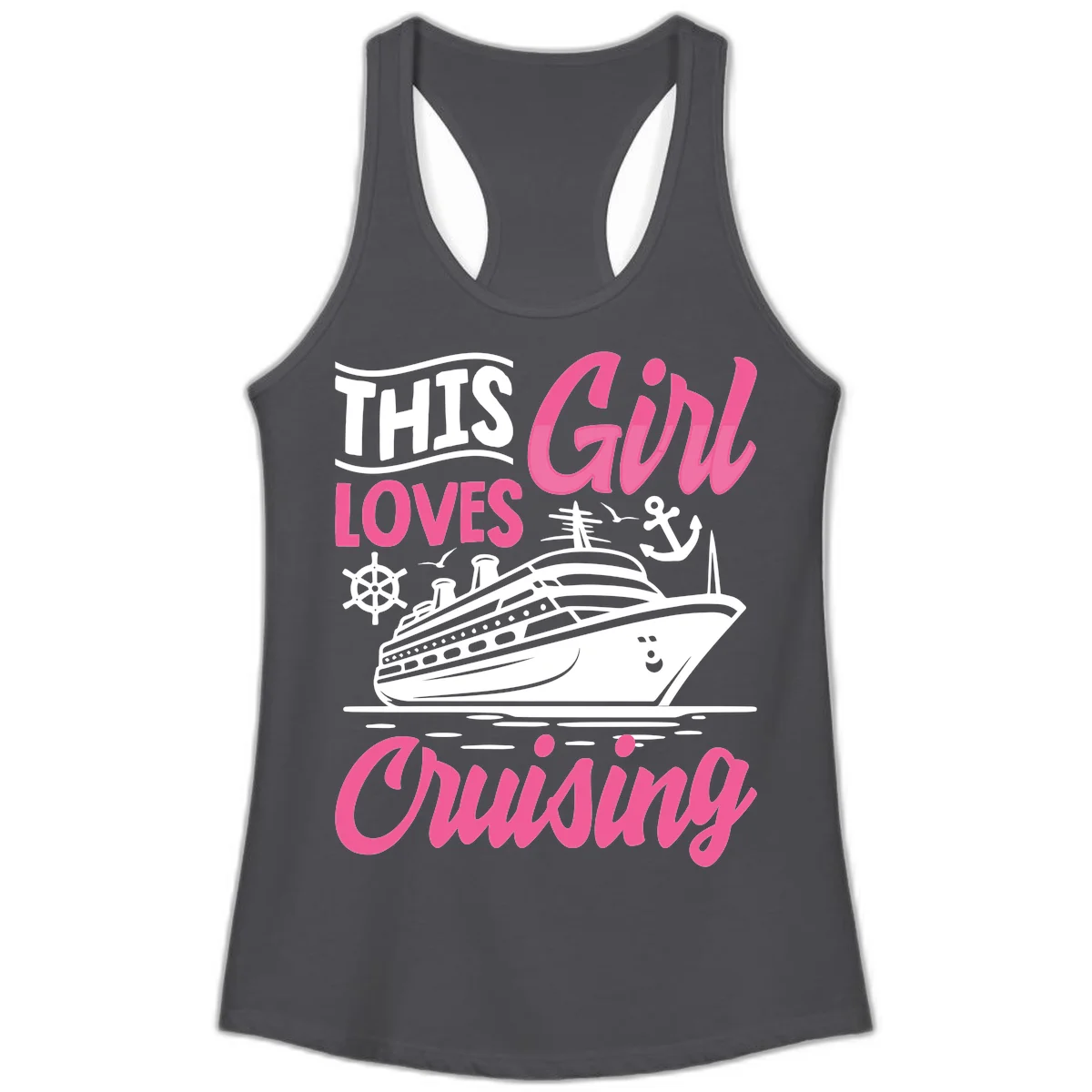 This Girl Loves Cruising Ladies Tank in Solid Dark Gray