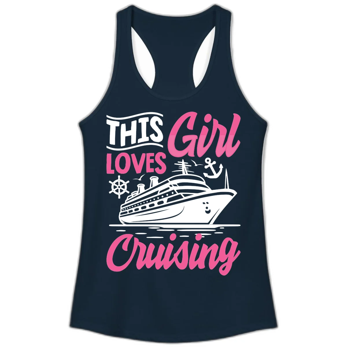This Girl Loves Cruising Ladies Tank in Solid Midnight Navy