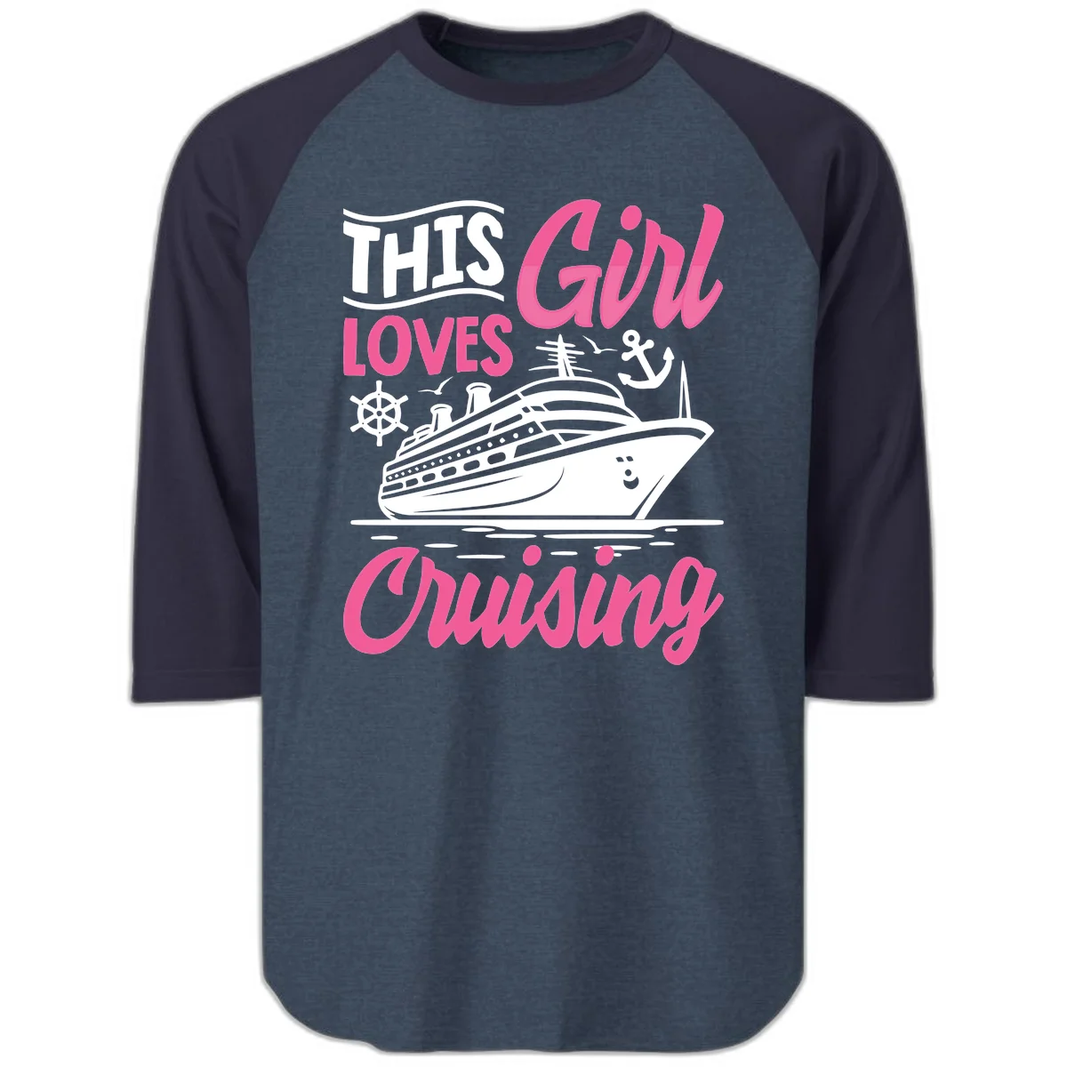 This Girl Loves Cruising Raglan 3/4 in Heather Denim Navy