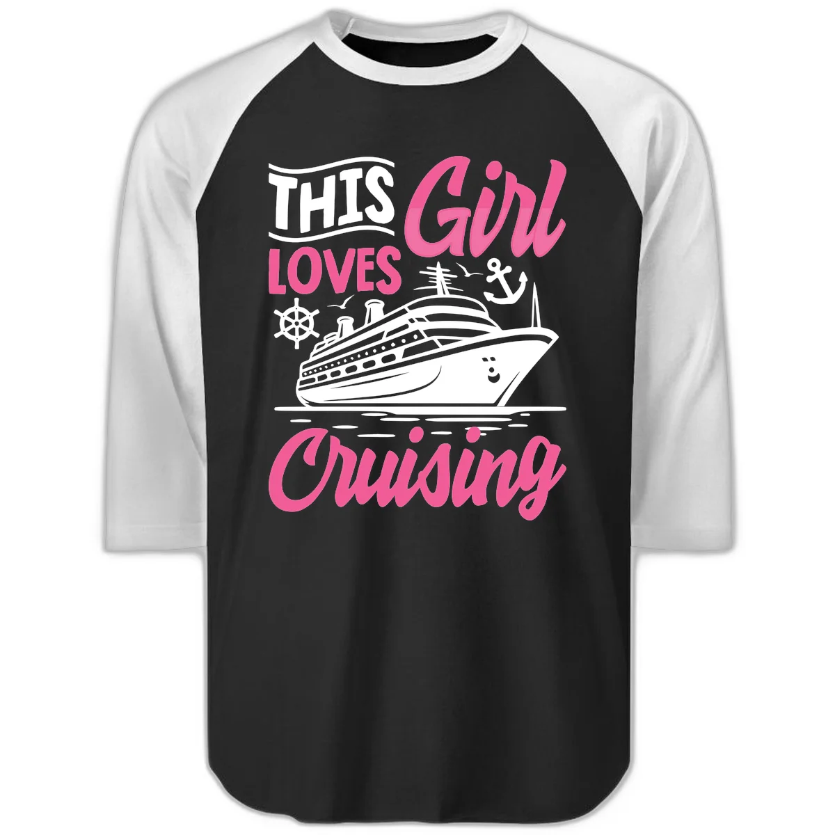 This Girl Loves Cruising Raglan 3/4 in Black White