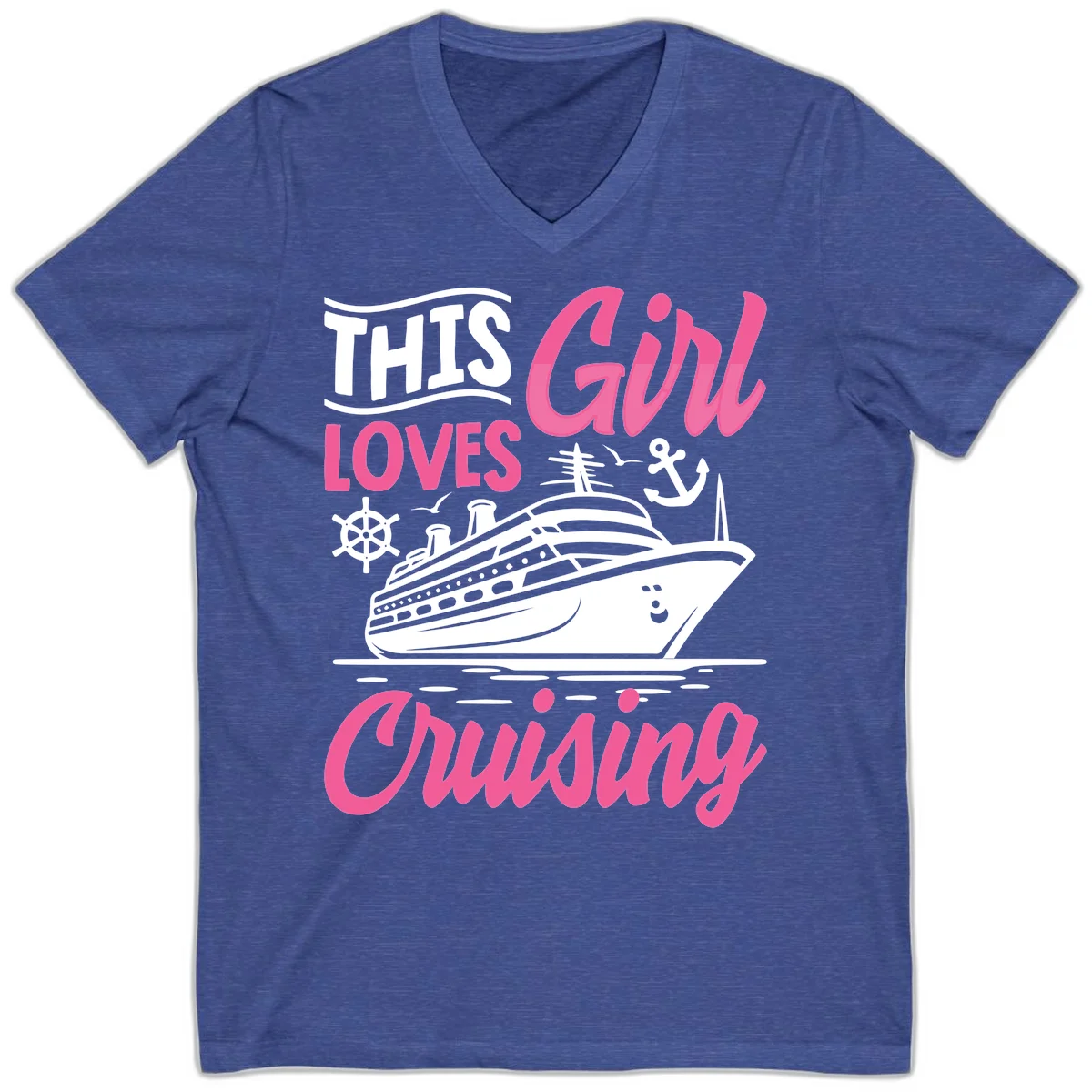 This Girl Loves Cruising V-Neck in Heather True Royal