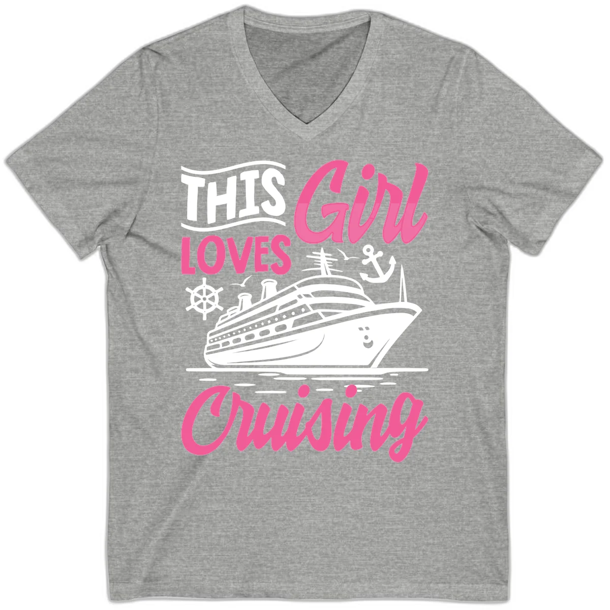 This Girl Loves Cruising V-Neck in Athletic Heather