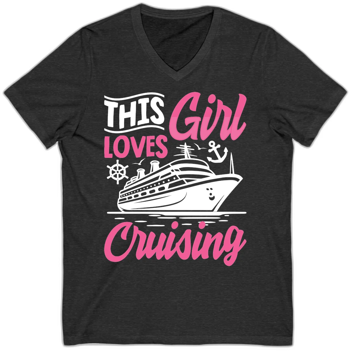 This Girl Loves Cruising V-Neck in Dark Grey Heather