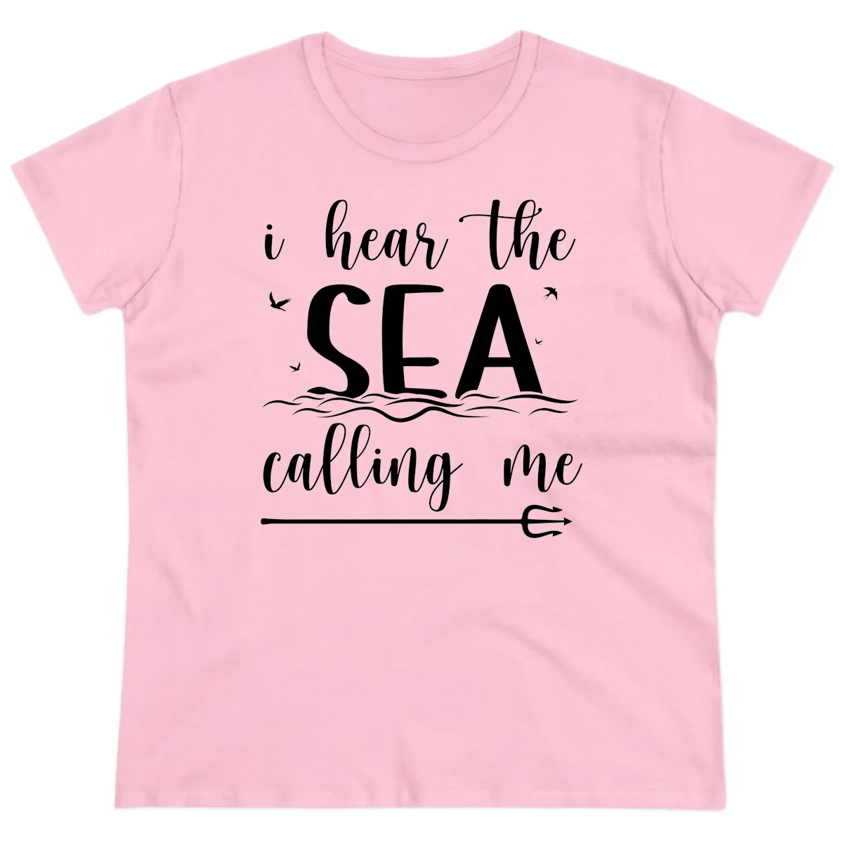 I Hear The Sea Calling Me Ladies Cruise Vacation Tee in Light Pink